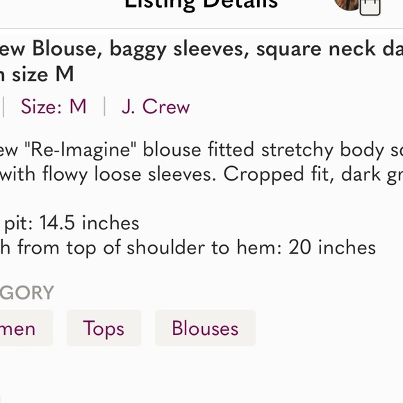 J. Crew Blouse, baggy sleeves, square neck dark green size M - Picture 6 of 6